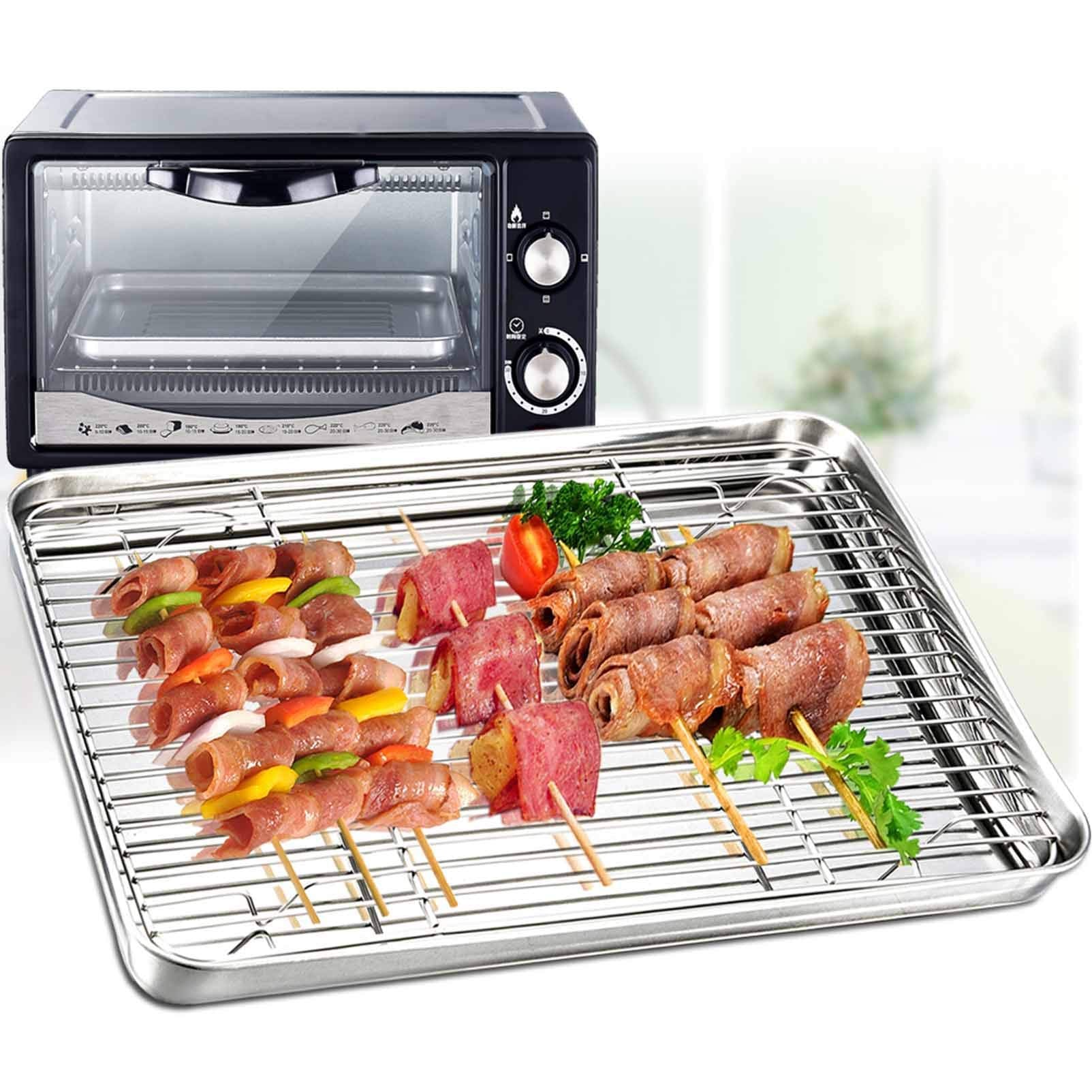 Teamfar Baking Pan With Rack Set Of 4, 12.5 X 9.5 Stainless Steel Toaster Oven Baking Pan With Cooling Rack, Healthy & Non Toxic